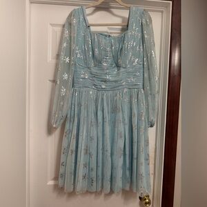 Ivy City Co snowflake Light Blue Dress with Silver Details